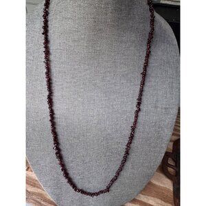 Natural Polished Garnet Chip Bead Necklace 25” Long